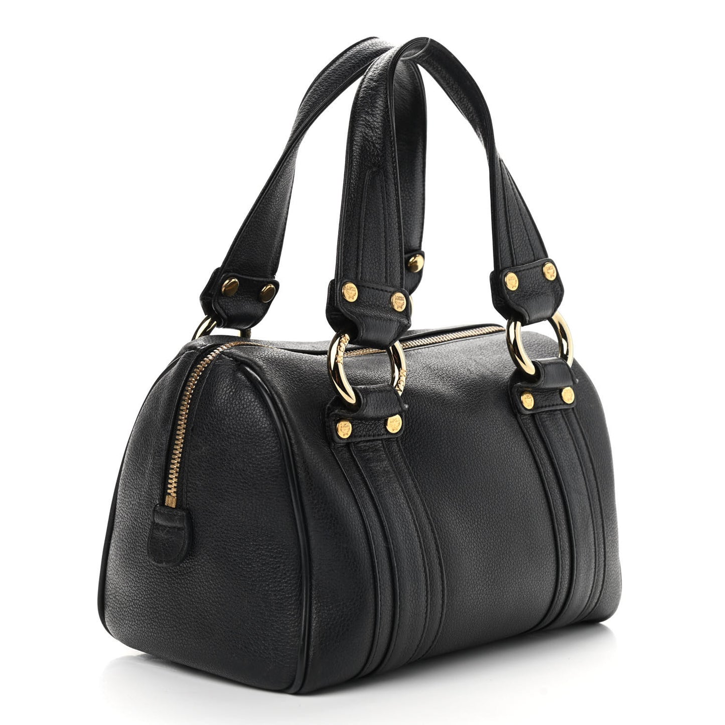 Grained Calfskin Studded Boston Bag Black
