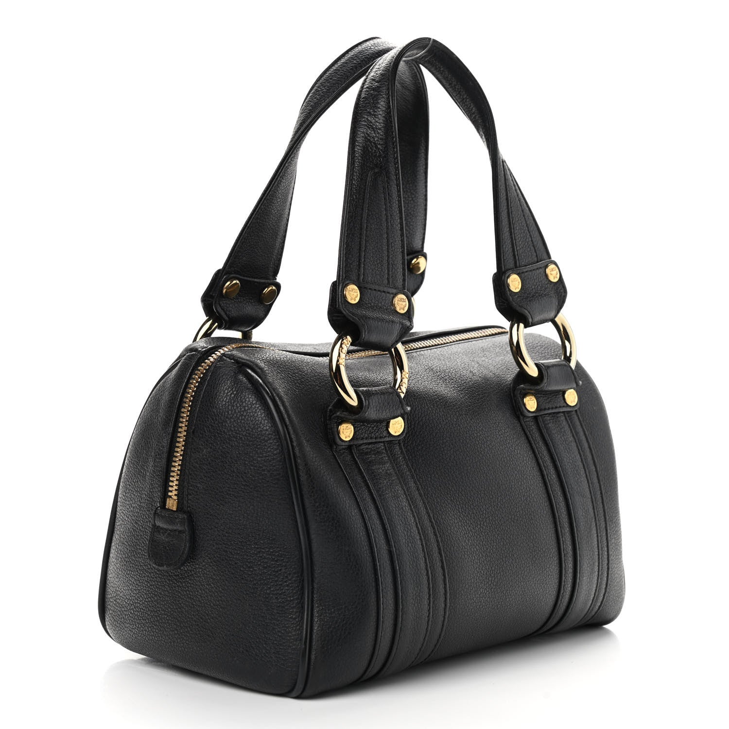 MCM Grained Calfskin Studded Boston Bag Black 3 of 11