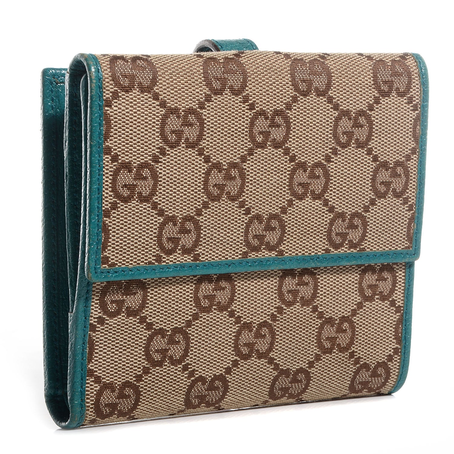Gucci Monogram Piston Lock Compact Wallet Turquoise 3 of 8