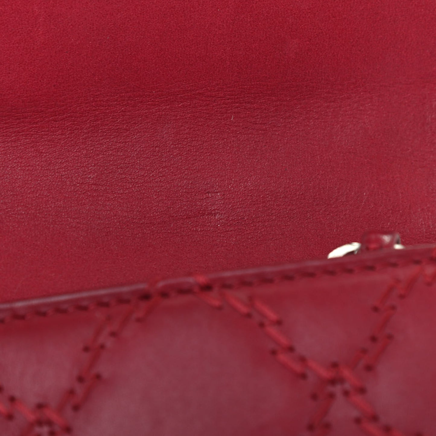 Calfskin Double Stitch Hamptons Large Gusset Flap Wallet Red