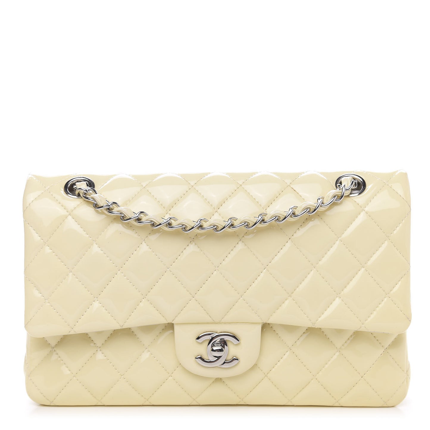 Patent Quilted Medium Double Flap Dark White