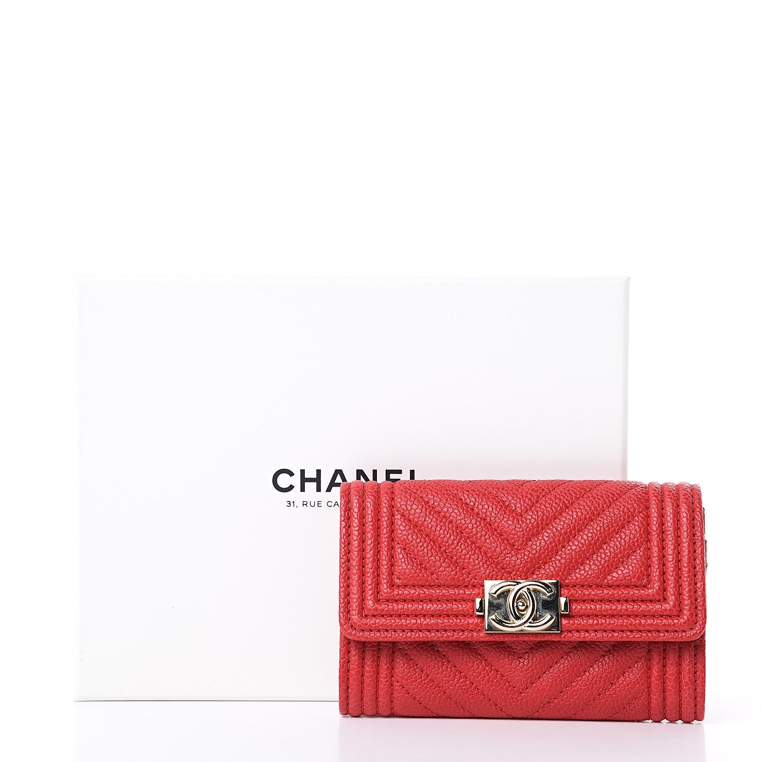 Chanel Caviar Chevron Quilted Boy Flap Card Holder Red 9 of 9