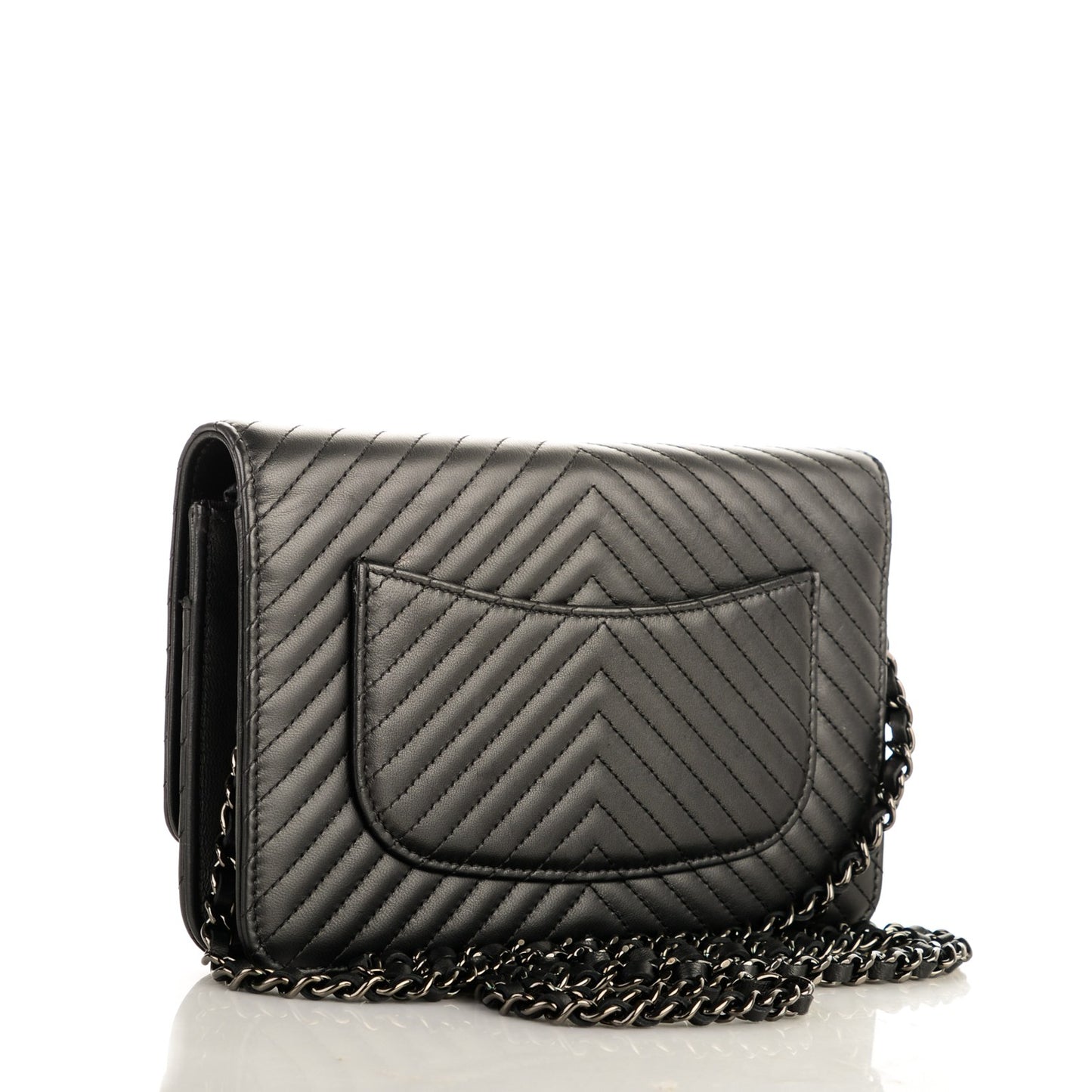 Calfskin Chevron Wallet On Chain WOC So Black