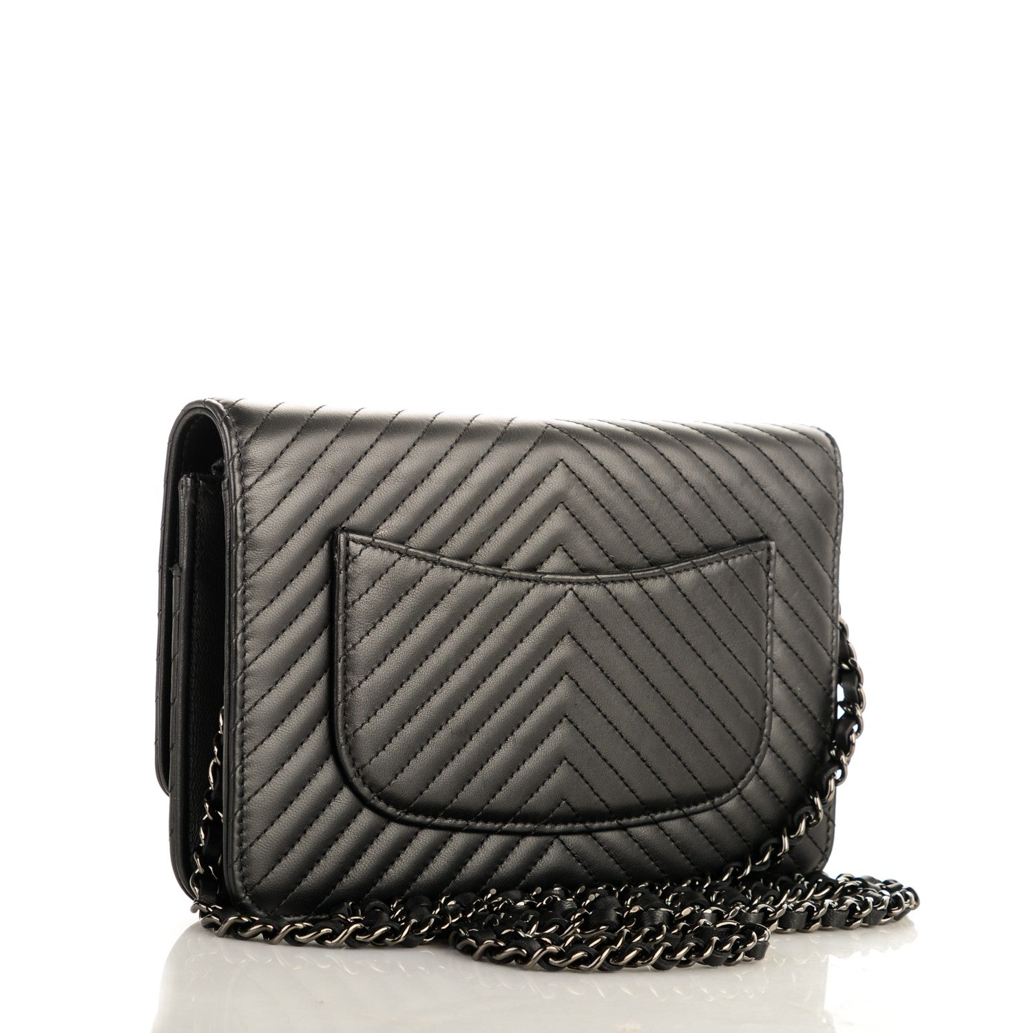 Chanel Calfskin Chevron Wallet On Chain WOC So Black 11 of 16