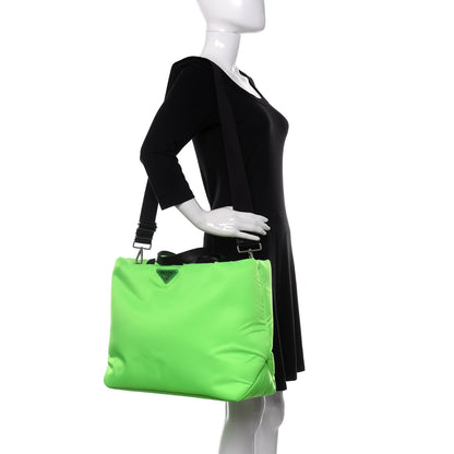 Prada Tessuto Nylon Soft Padded Medium Shopping Tote Verde Fluo 2 of 9