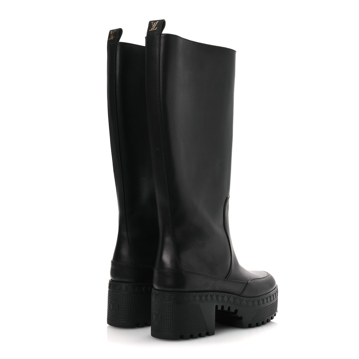 Calfskin Laureate Platform High Boots 36 Black