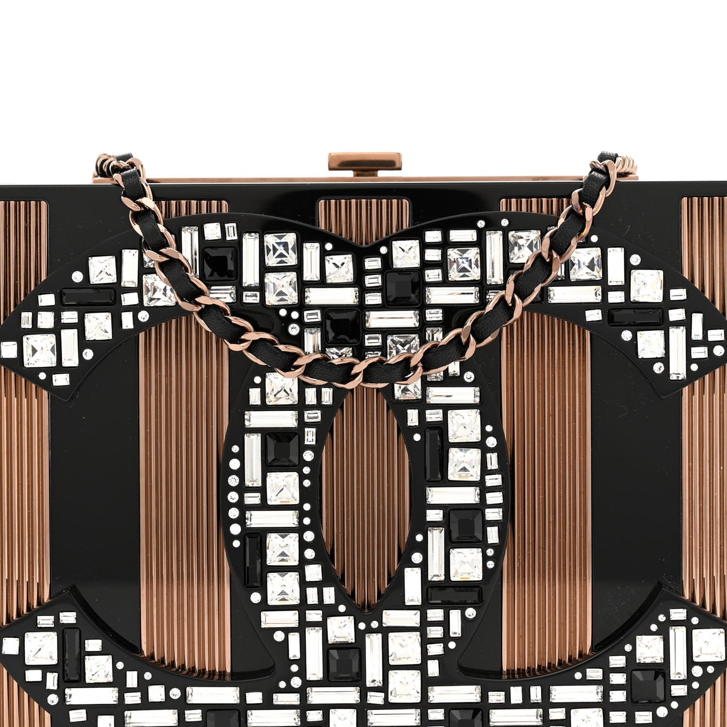 Plexiglass Crystal CC Minaudiere Clutch Black Copper