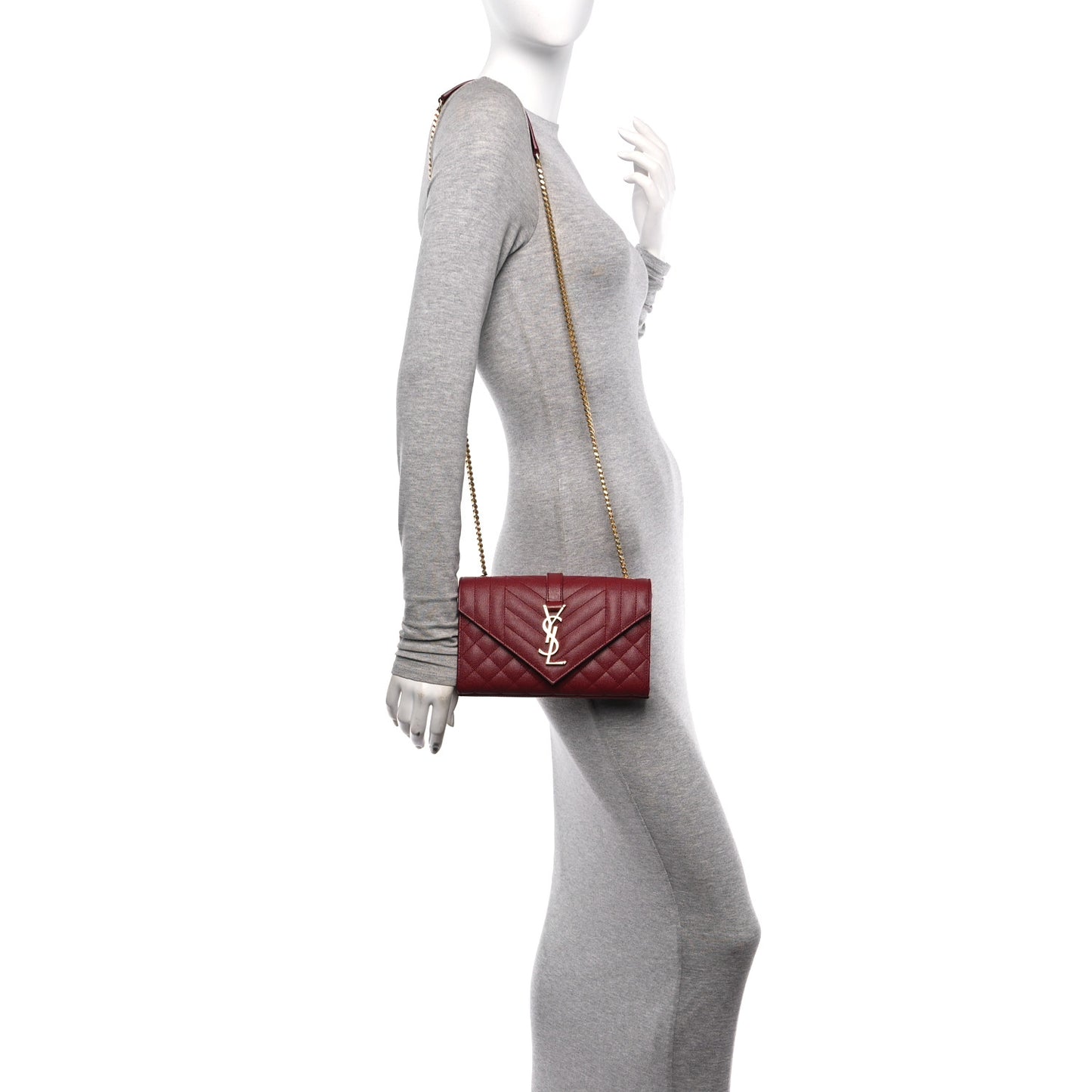 Grain De Poudre Textured Mixed Matelasse Triquilt Small Monogram Satchel Red