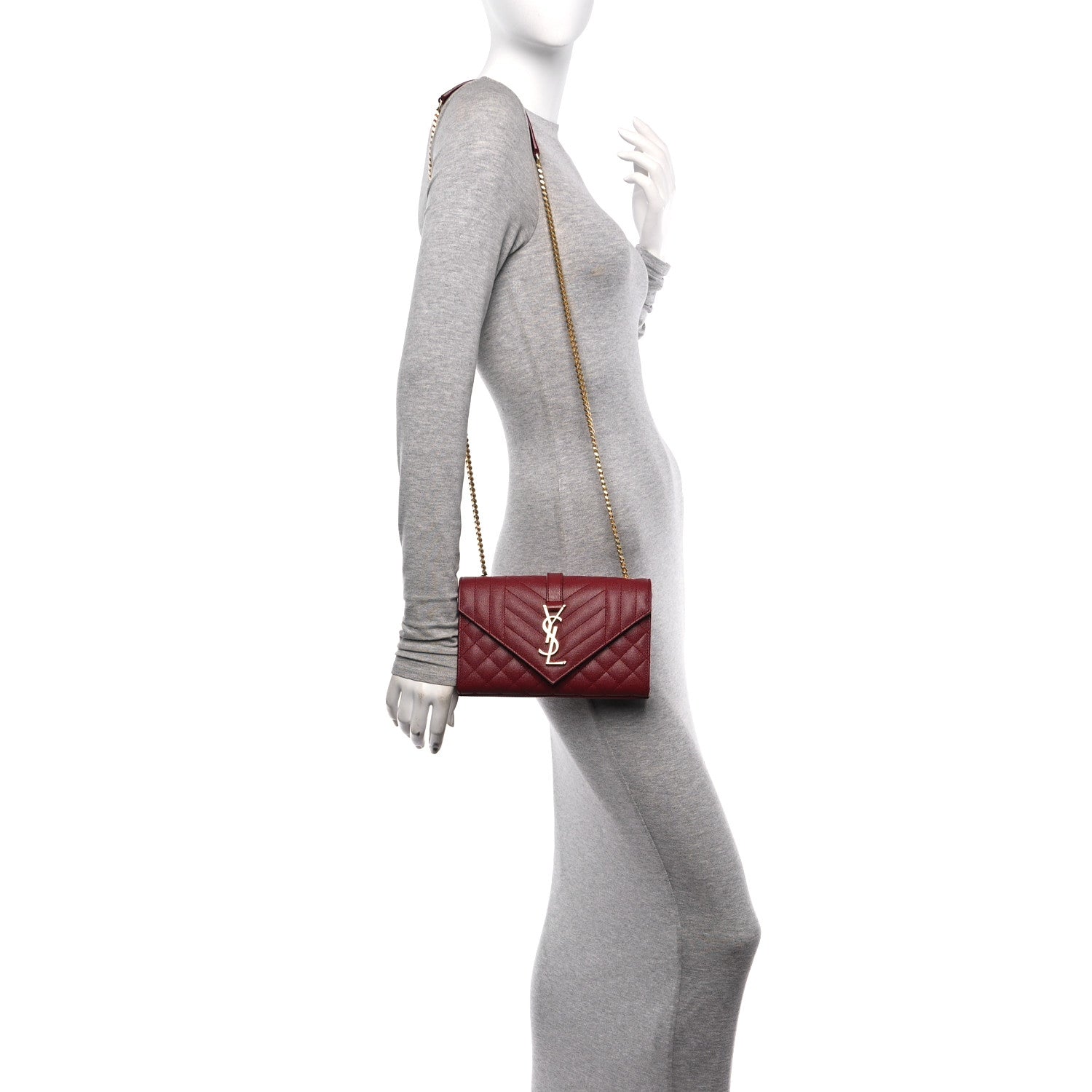 Saint Laurent Grain De Poudre Textured Mixed Matelasse Triquilt Small Monogram Satchel Red 2 of 12