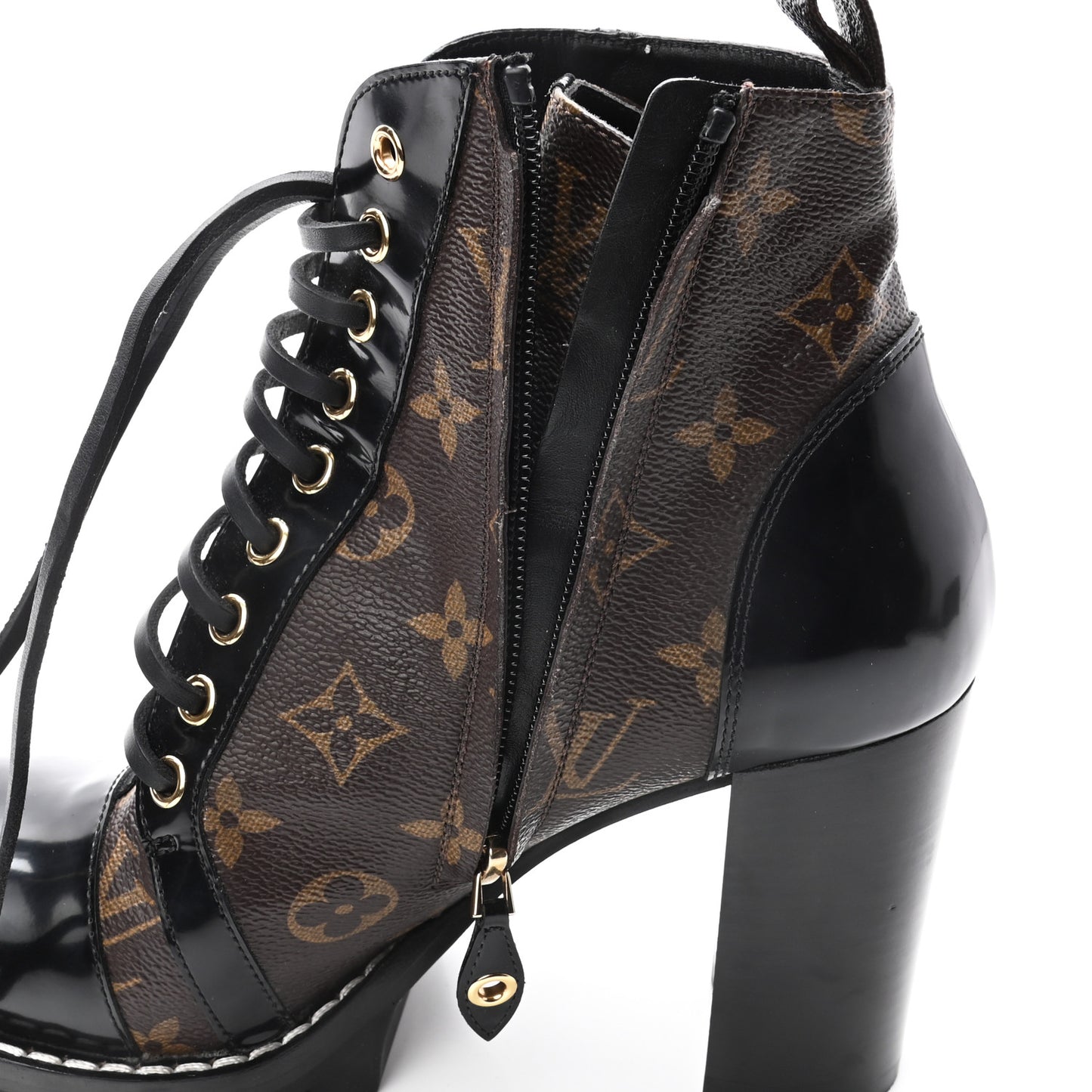 Patent Calfskin Monogram Star Trail Ankle Boots 37.5 Black