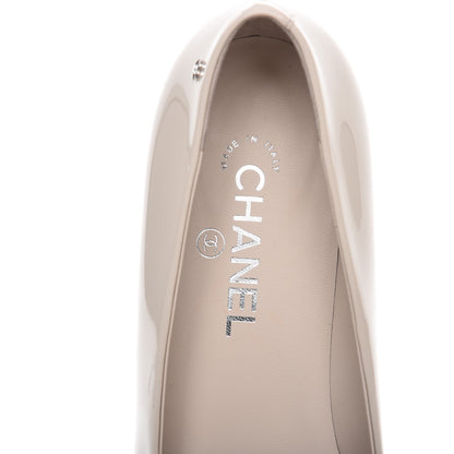 Chanel Patent Calfskin Pearl Cap Toe Flats 39.5 Light Beige Black 17 of 20