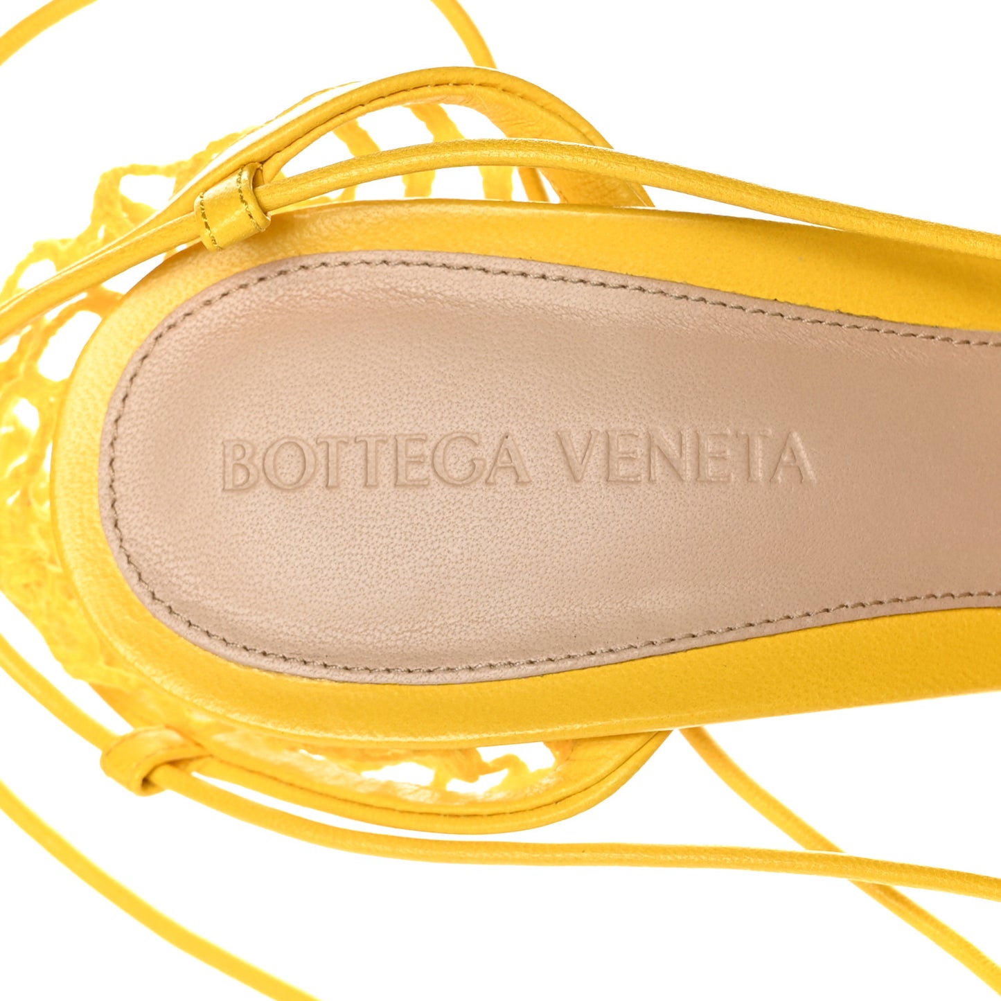 Mesh Nappa Stretch Ankle Tie Sandals 38 Egg Yolk
