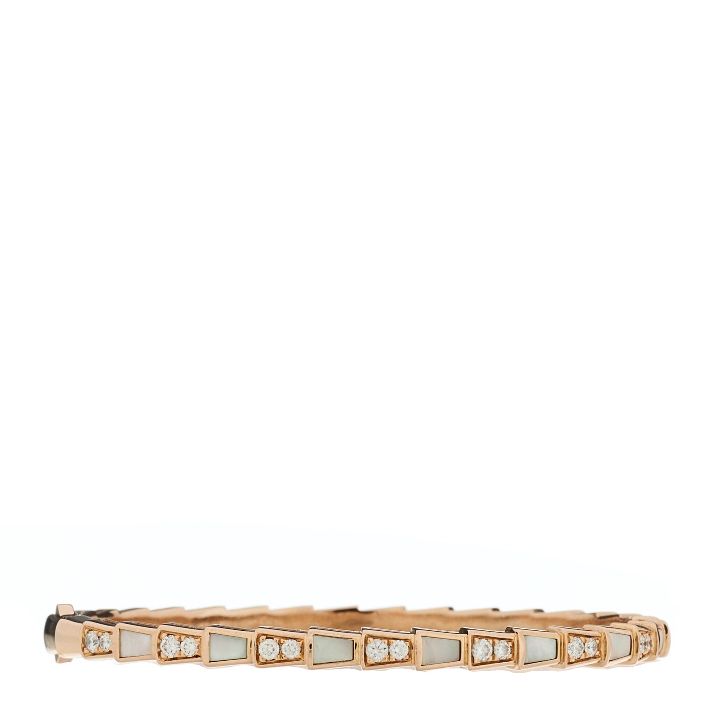 18K Rose Gold Diamond Mother of Pearl Serpenti Viper Bangle Bracelet SM
