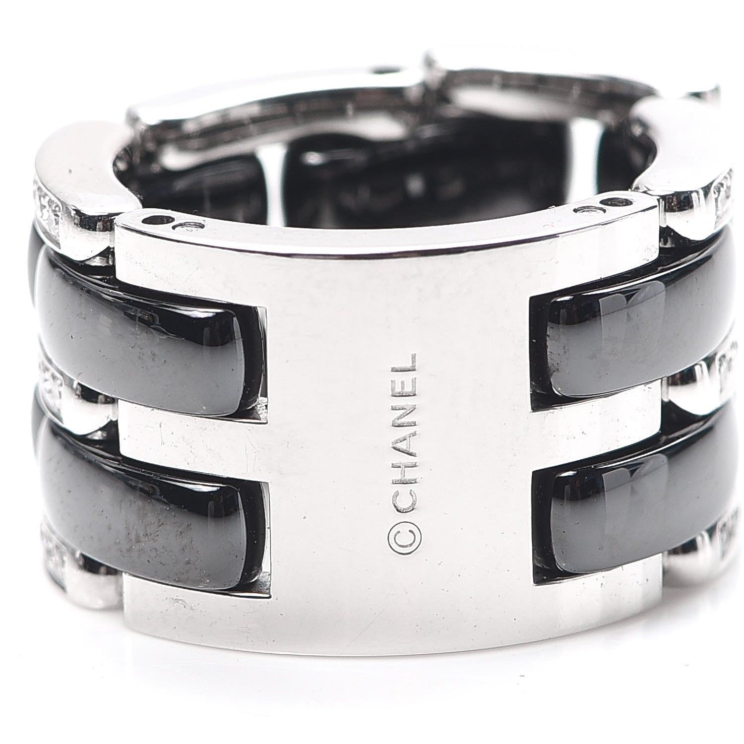 Chanel 18K White Gold Black Ceramic Diamond Large Ultra Ring 51 5.75 5 of 6