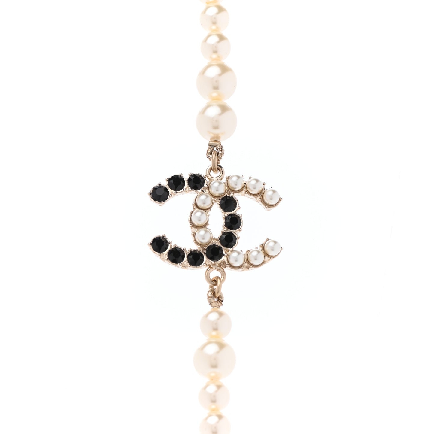 Pearl Crystal Dazzling Domino CC Necklace Gold Black