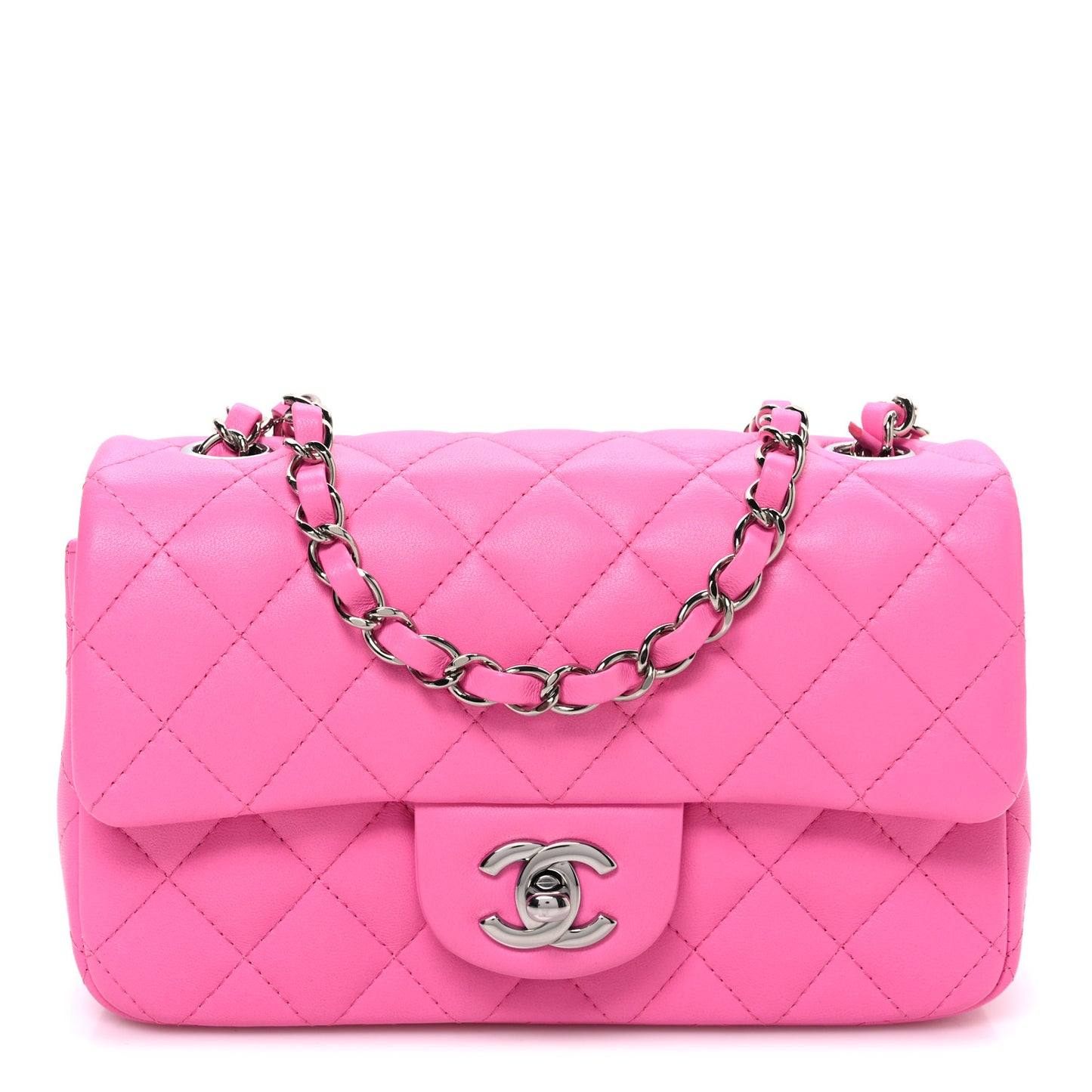 Lambskin Quilted Mini Rectangular Flap Pink