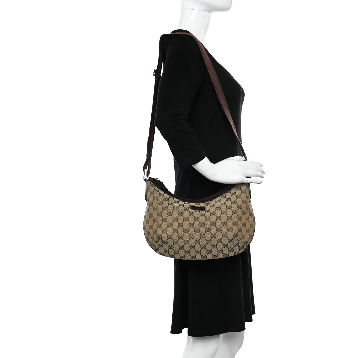 Gucci Monogram Medium Half Moon Hobo Dark Brown 2 of 12