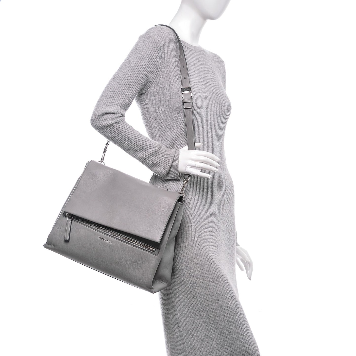 Grained Calfskin Medium Pandora Pure Flap Bag Pearl Grey