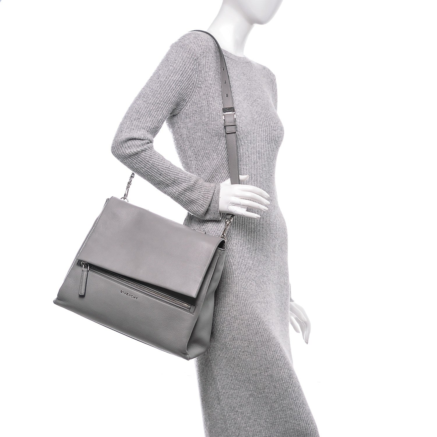 Givenchy Grained Calfskin Medium Pandora Pure Flap Bag Pearl Grey 2 of 7