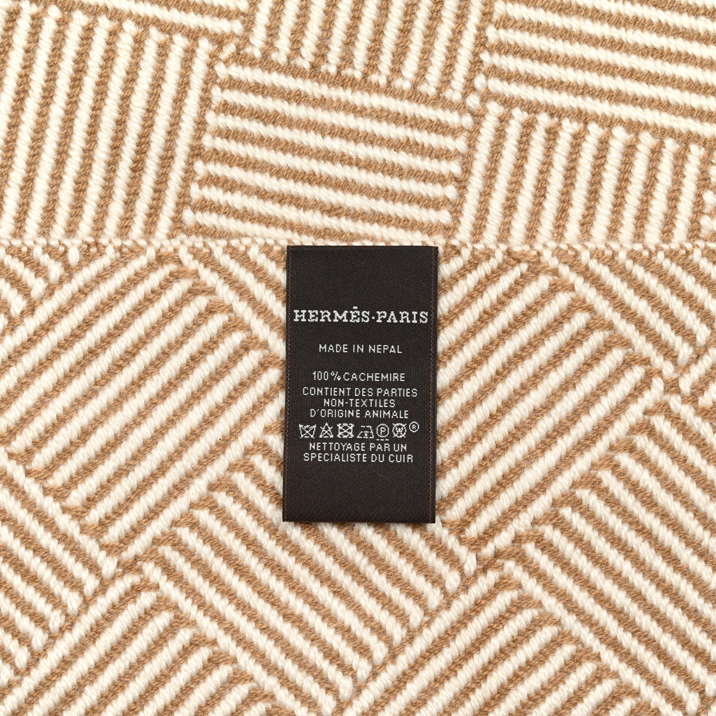 Cashmere Tile Weave Muffler Camel Ecru