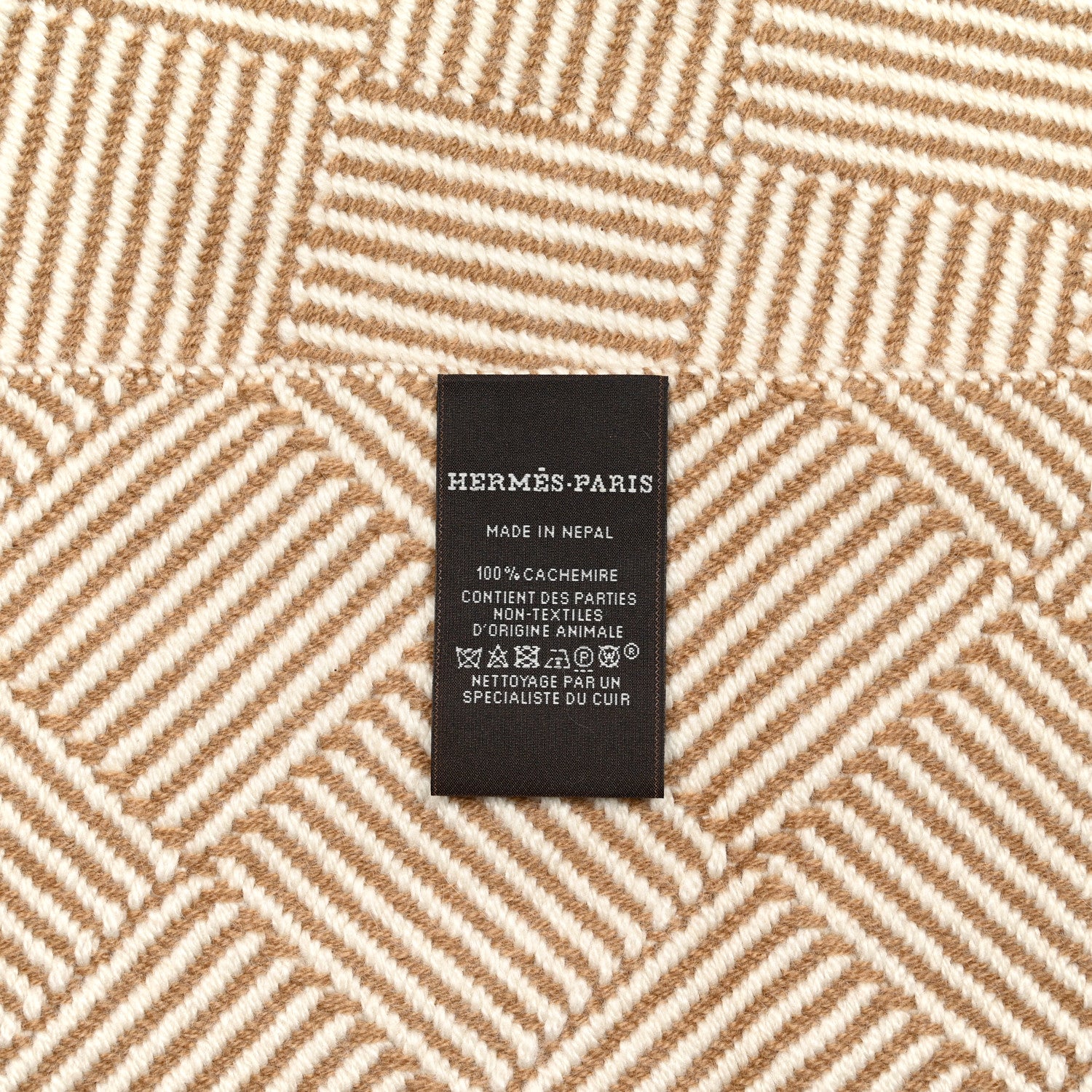 Hermes Cashmere Tile Weave Muffler Camel Ecru 4 of 4