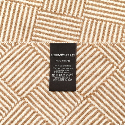 Hermes Cashmere Tile Weave Muffler Camel Ecru 4 of 4