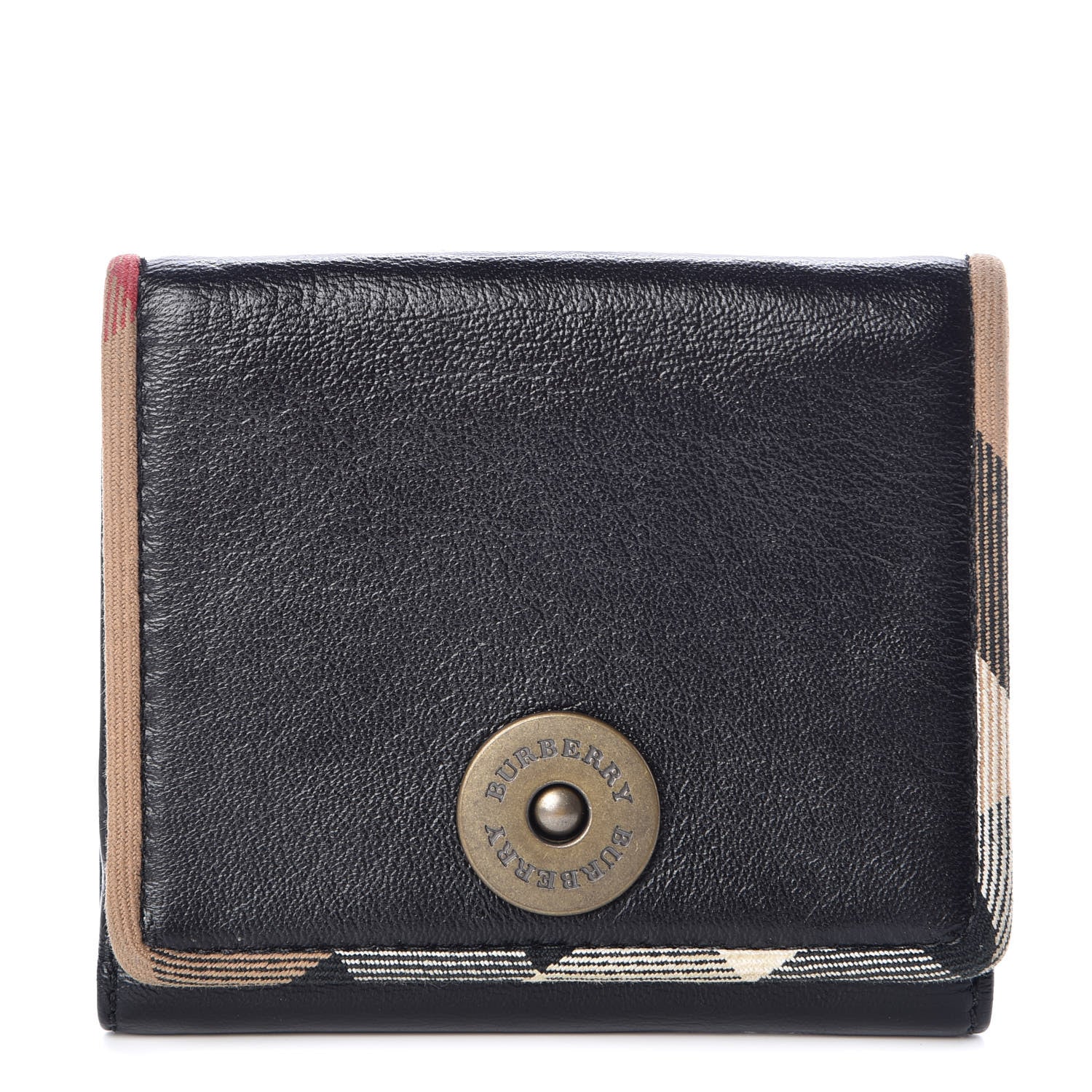 Burberry Calfskin Nova Check Compact Wallet Black 1 of 8