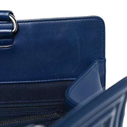 Chanel Calfskin Quilted Boy Shopping Tote Navy Blue 14 of 17