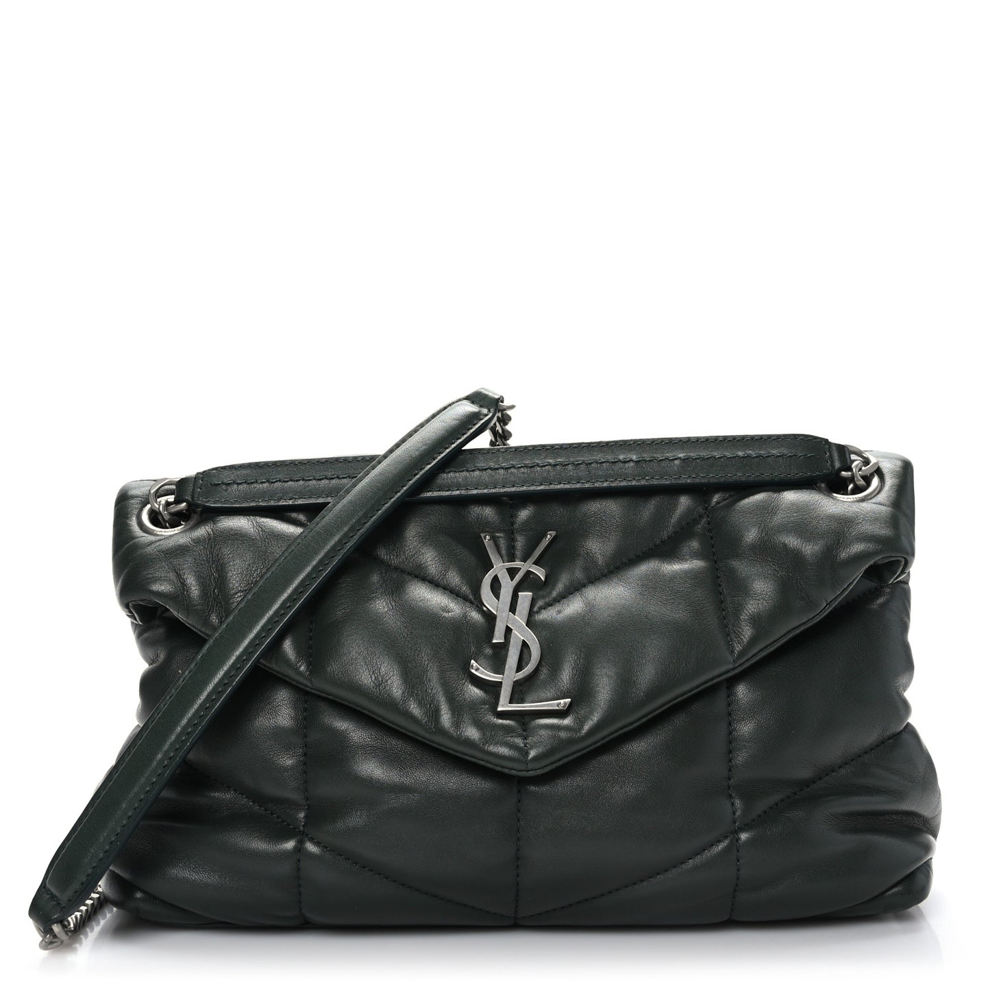 Lambskin Quilted Small Loulou Puffer Monogram Chain Satchel Seaweed Green