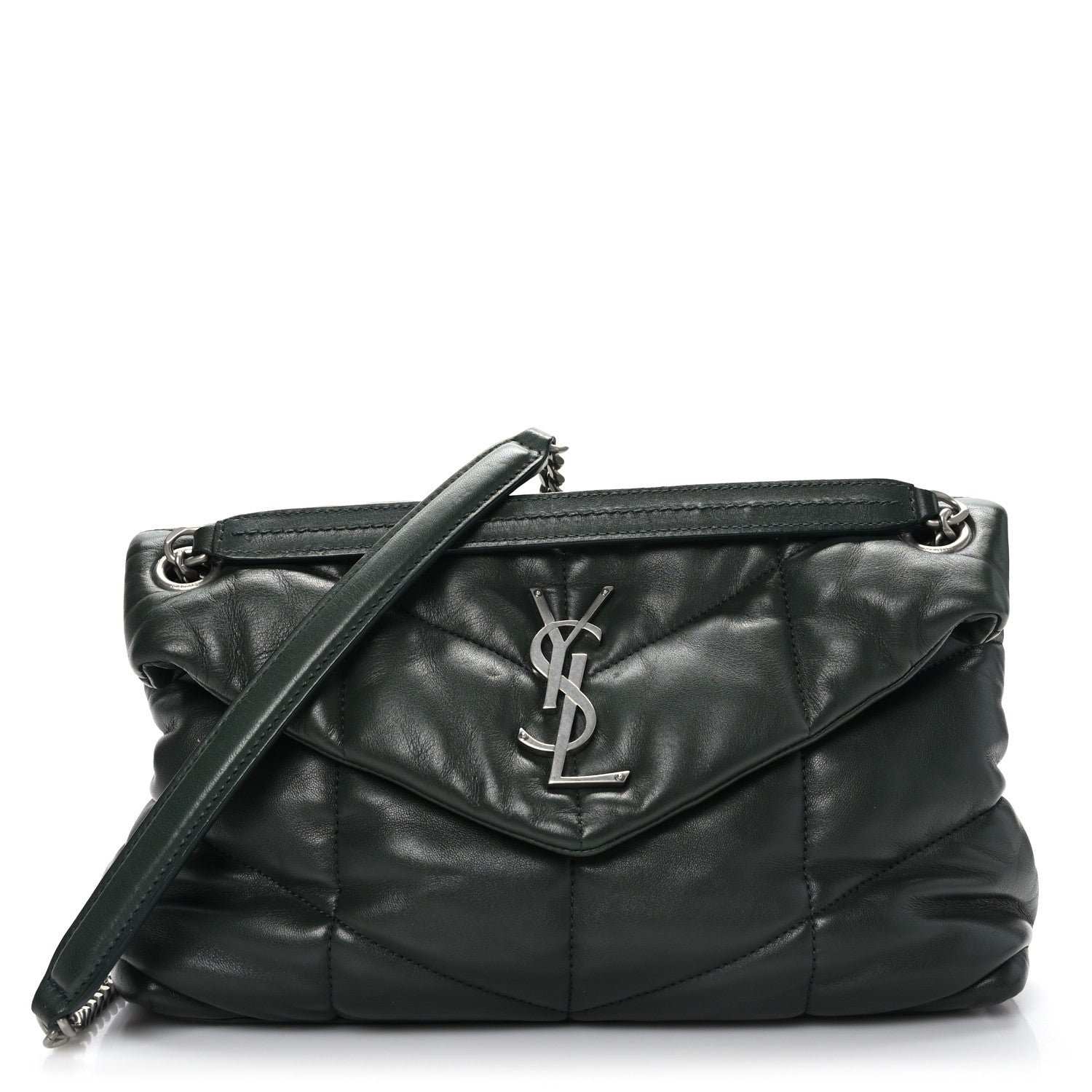 Saint Laurent Lambskin Quilted Small Loulou Puffer Monogram Chain Satchel Seaweed Green 1 of 9