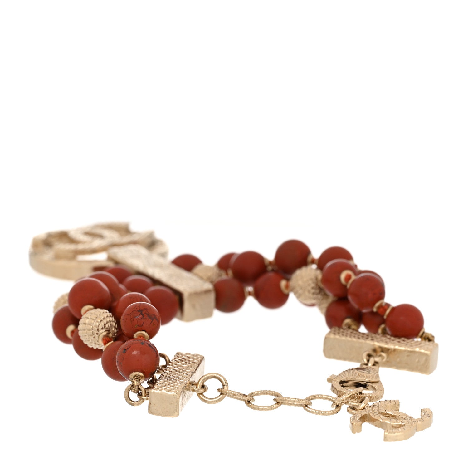 Chanel Beaded Multistrand Drop CC Bracelet Golden Red 3 of 5