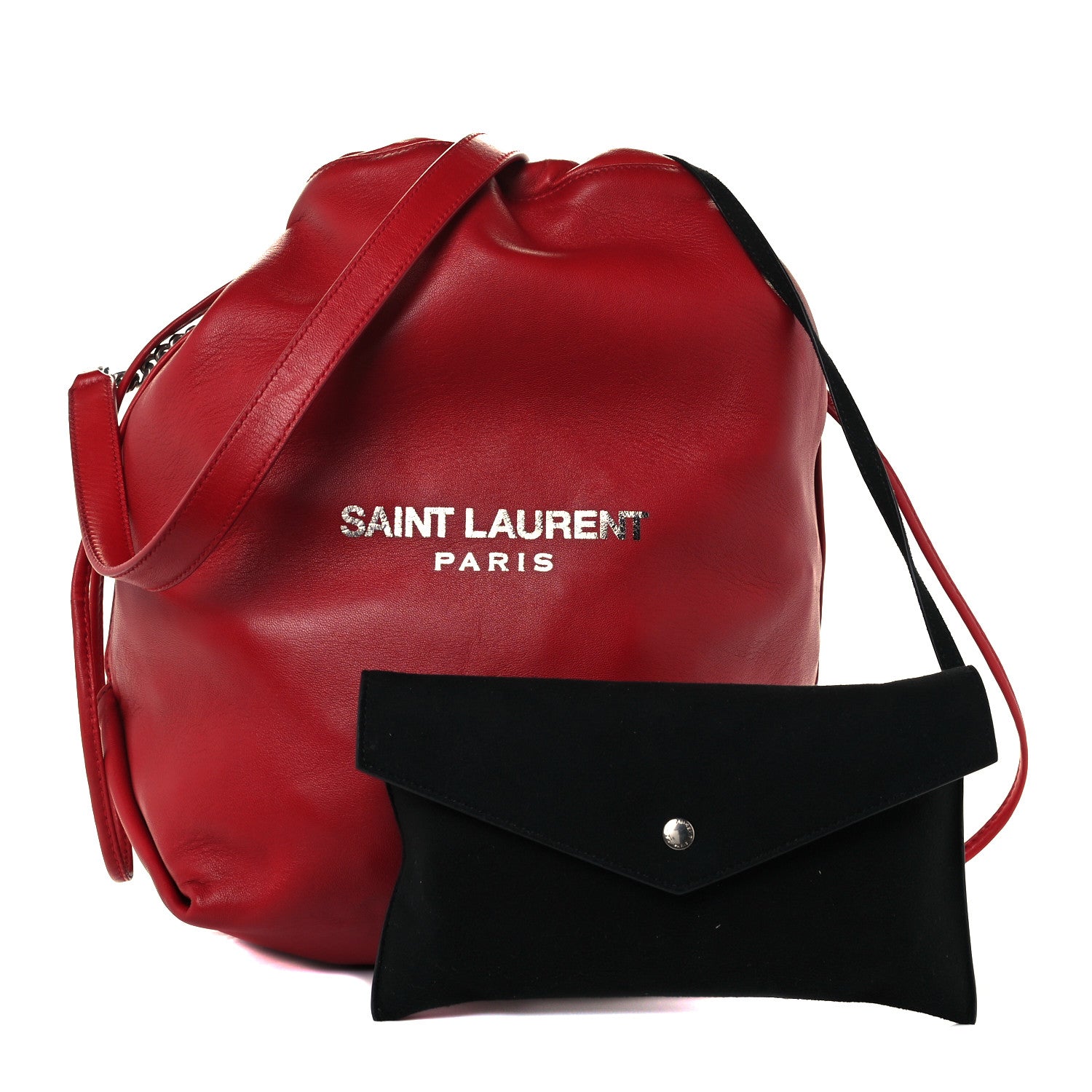 Saint Laurent Lambskin Teddy Drawstring Bag Eros Red 1 of 11