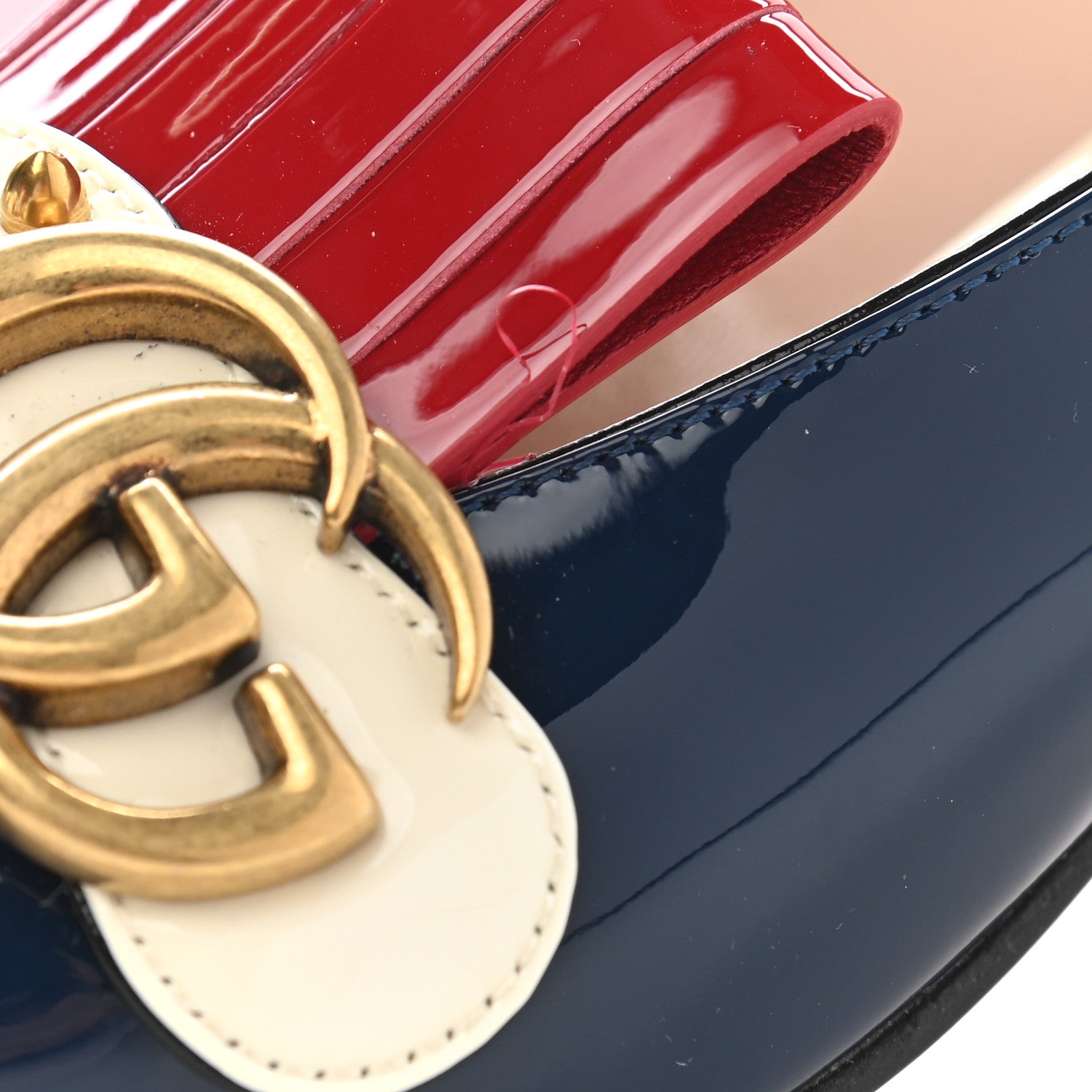 Gucci Vernice Studded GG Marmont Fringe 50mm Loafer Pumps 38 Blue Agata Hibiscus Red Mystic White 9 of 10