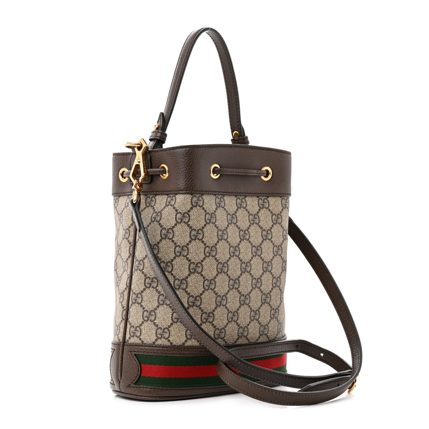 GG Supreme Monogram Web Small Ophidia Bucket Bag Brown