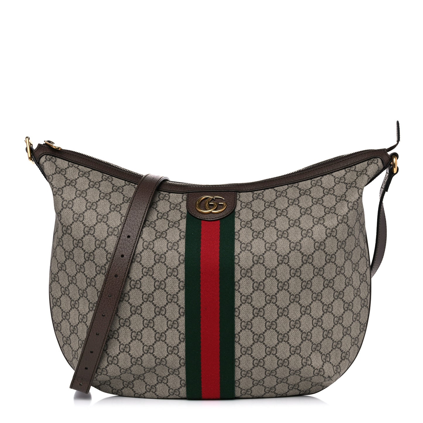 GG Supreme Monogram Web Ophidia Half Moon Hobo Brown
