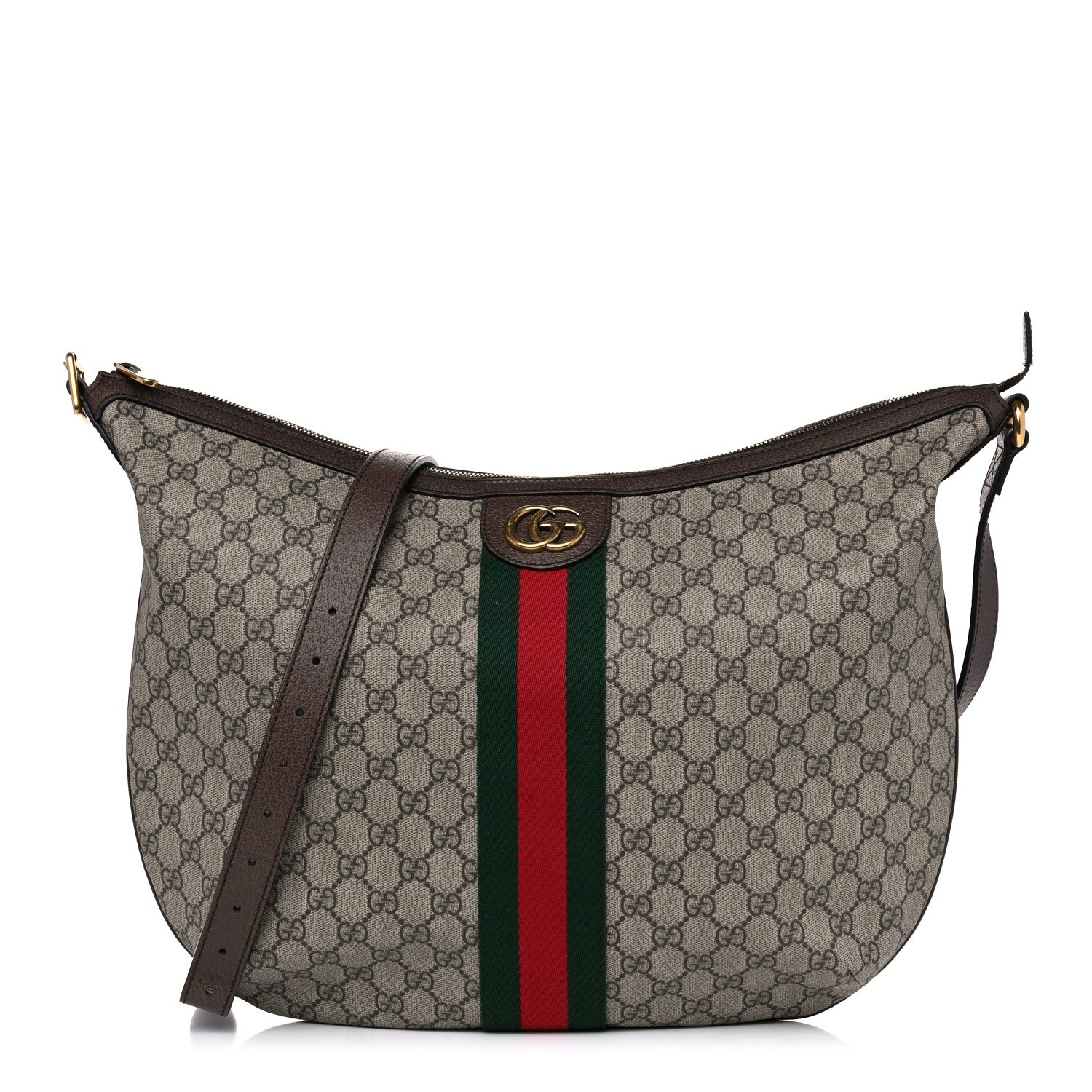 Gucci GG Supreme Monogram Web Ophidia Half Moon Hobo Brown 1 of 14