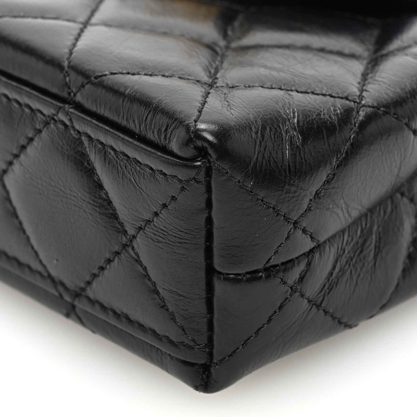 Shiny Aged Calfskin Quilted Mini Nano Kelly Shopper Black
