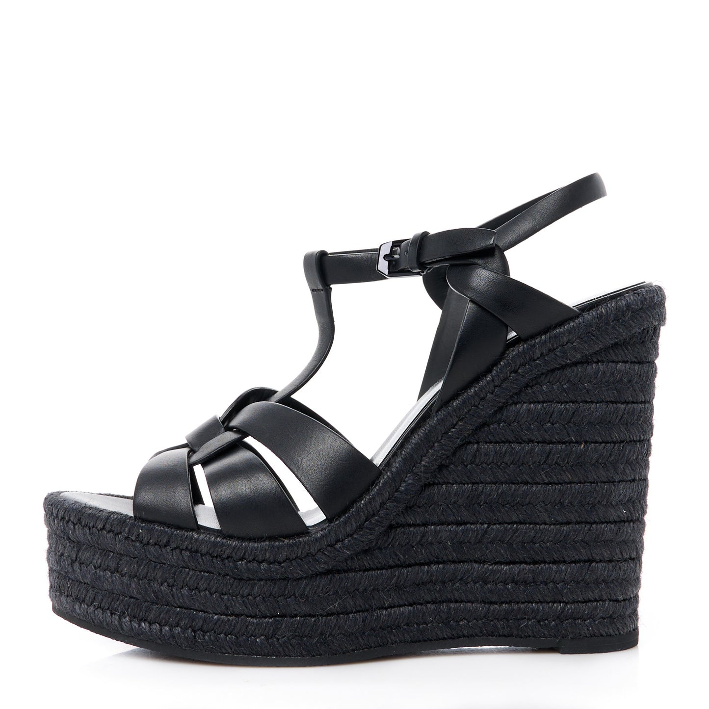 Calfskin Tribute 95 Platform Espadrille Wedge Sandals 39 Black