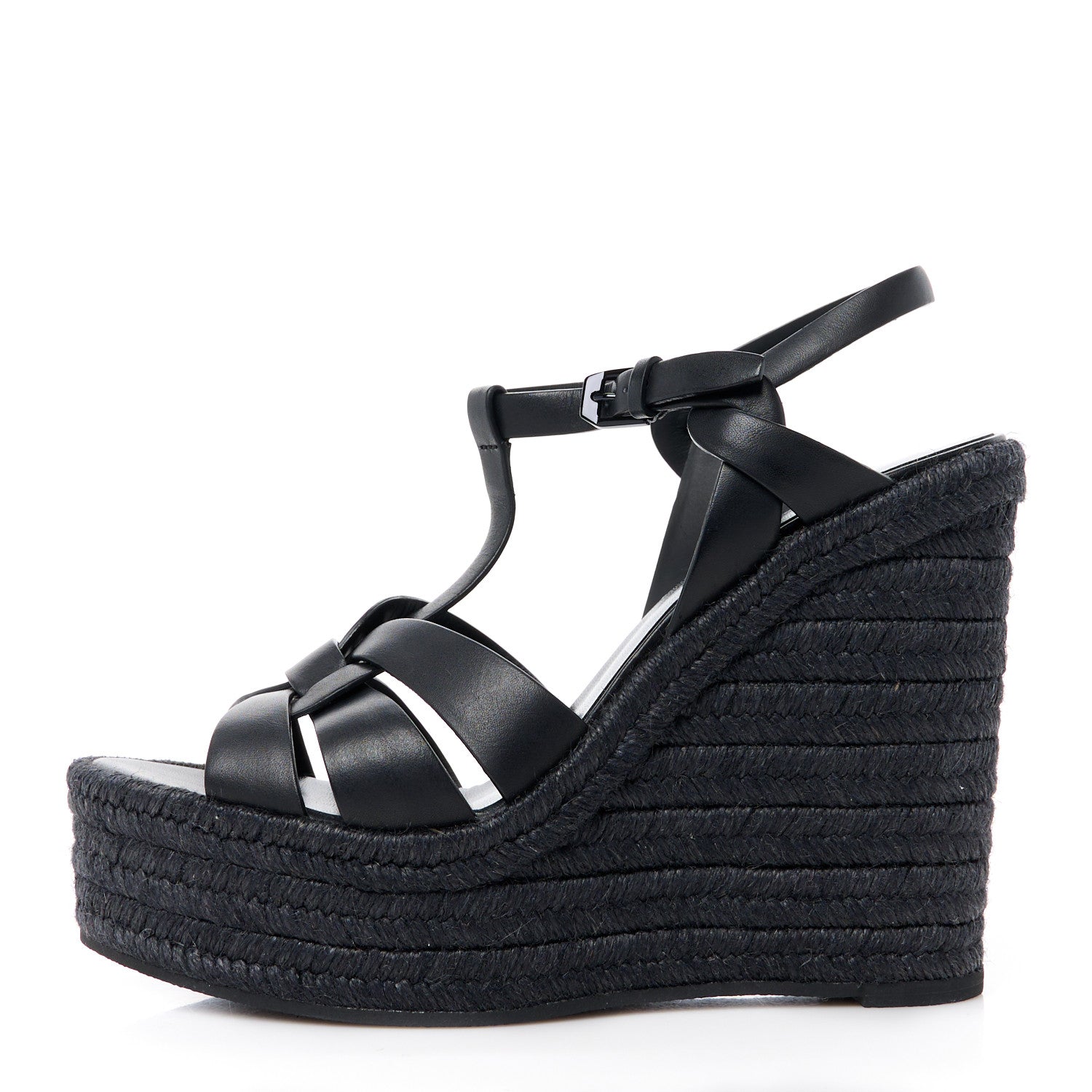 Saint Laurent Calfskin Tribute 95 Platform Espadrille Wedge Sandals 39 Black 1 of 8