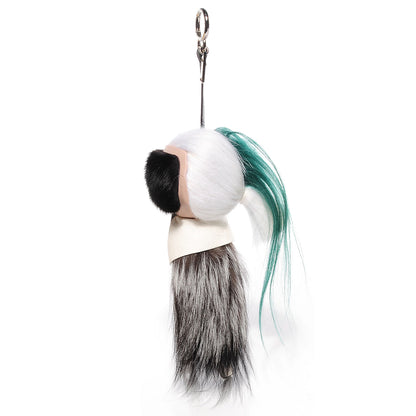 Fendi Fox Mink Goat Fur Karlito Bag Charm Black White Verde 3 of 6