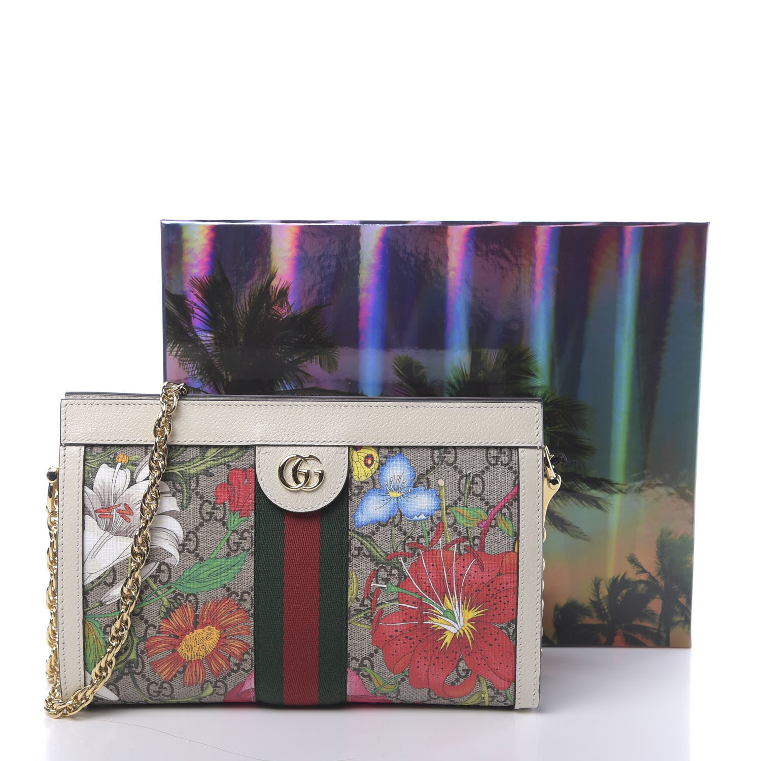 Gucci GG Supreme Monogram Flora Web Small Ophidia Chain Shoulder Bag White 11 of 11