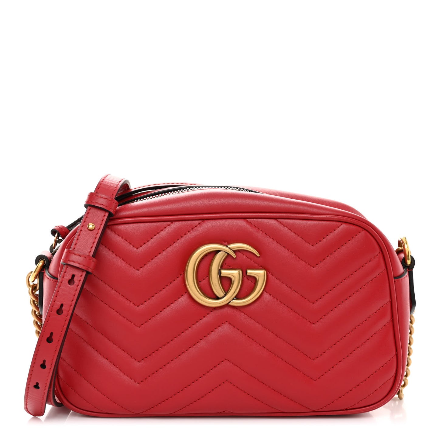 Calfskin Matelasse Small GG Marmont Chain Shoulder Bag Hibiscus Red