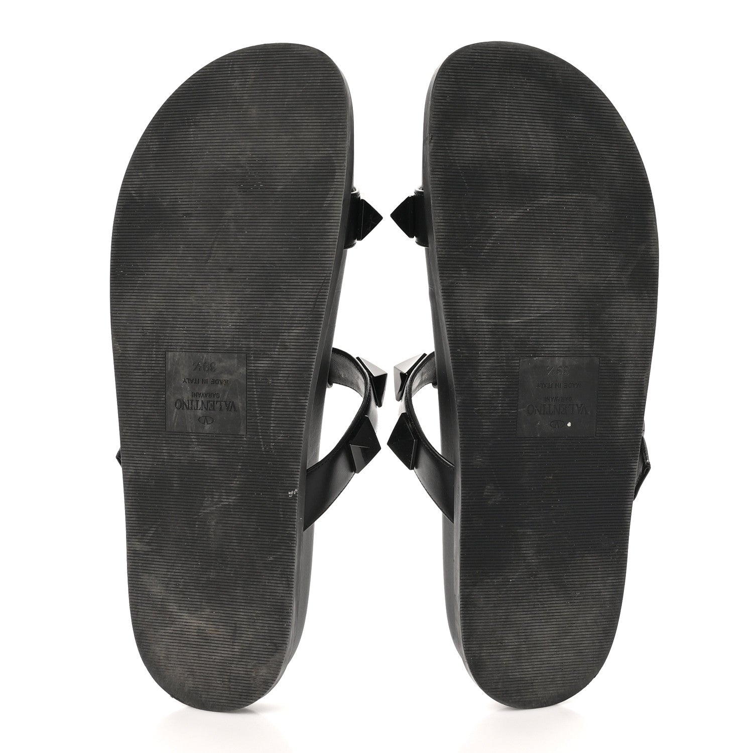 Valentino Garavani Calfskin Roman Stud Slide Sandals 39.5 Black 5 of 10