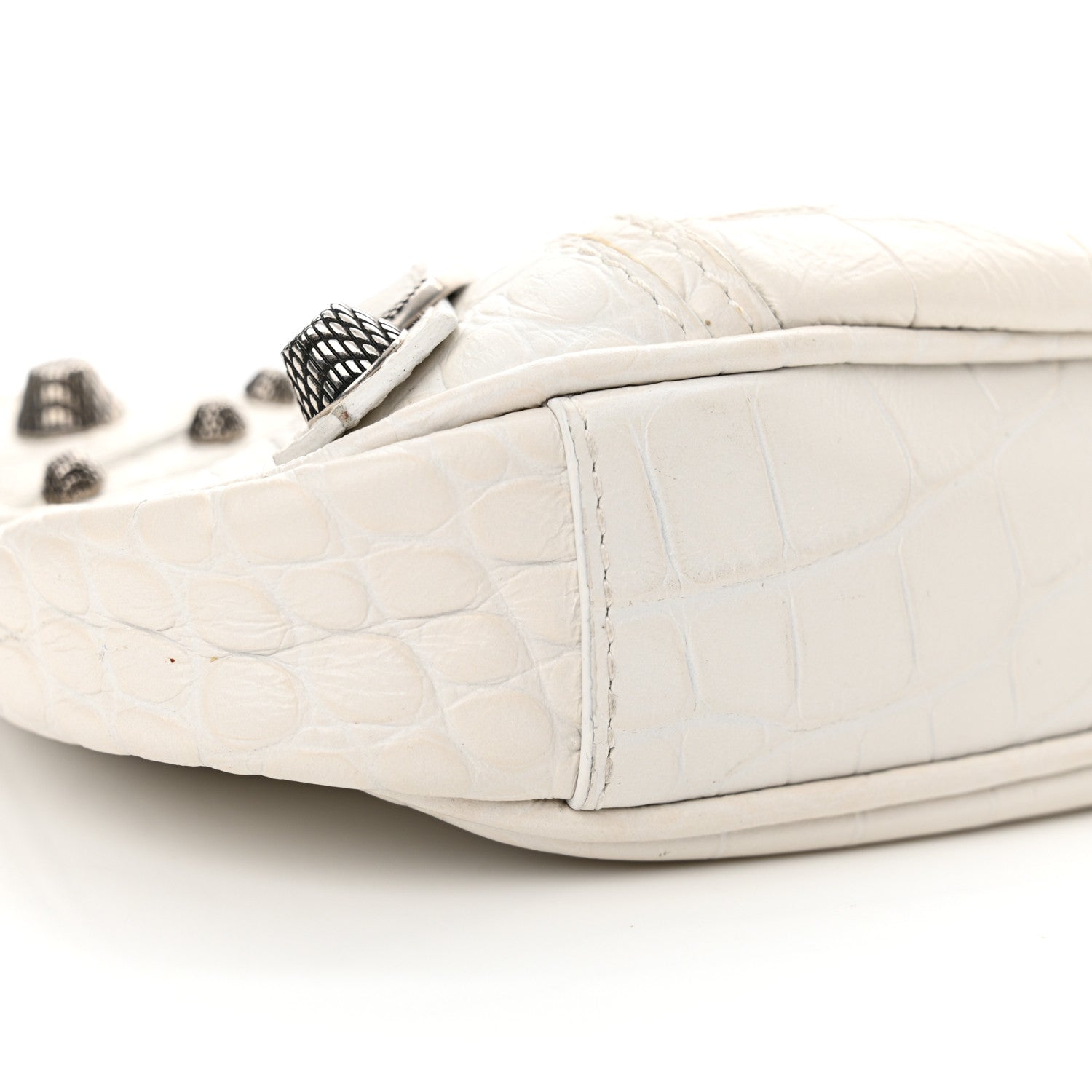 Balenciaga Extra Supple Calfskin Crocodile Embossed Le Cagole Mini Purse With Chain White 9 of 18