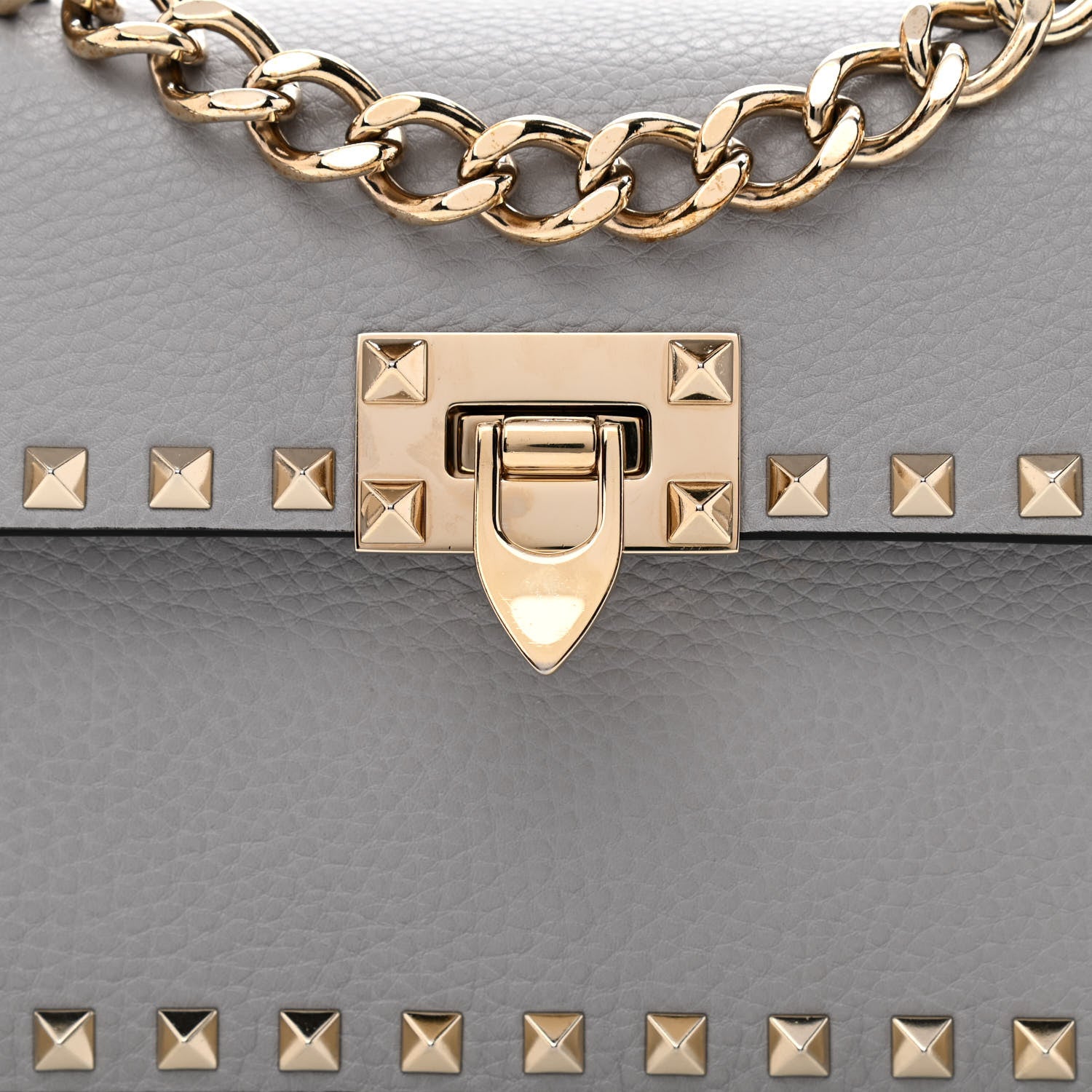 Valentino Garavani Pebbled Calfskin Rockstud Flip Lock Bag Pastel Grey 8 of 10