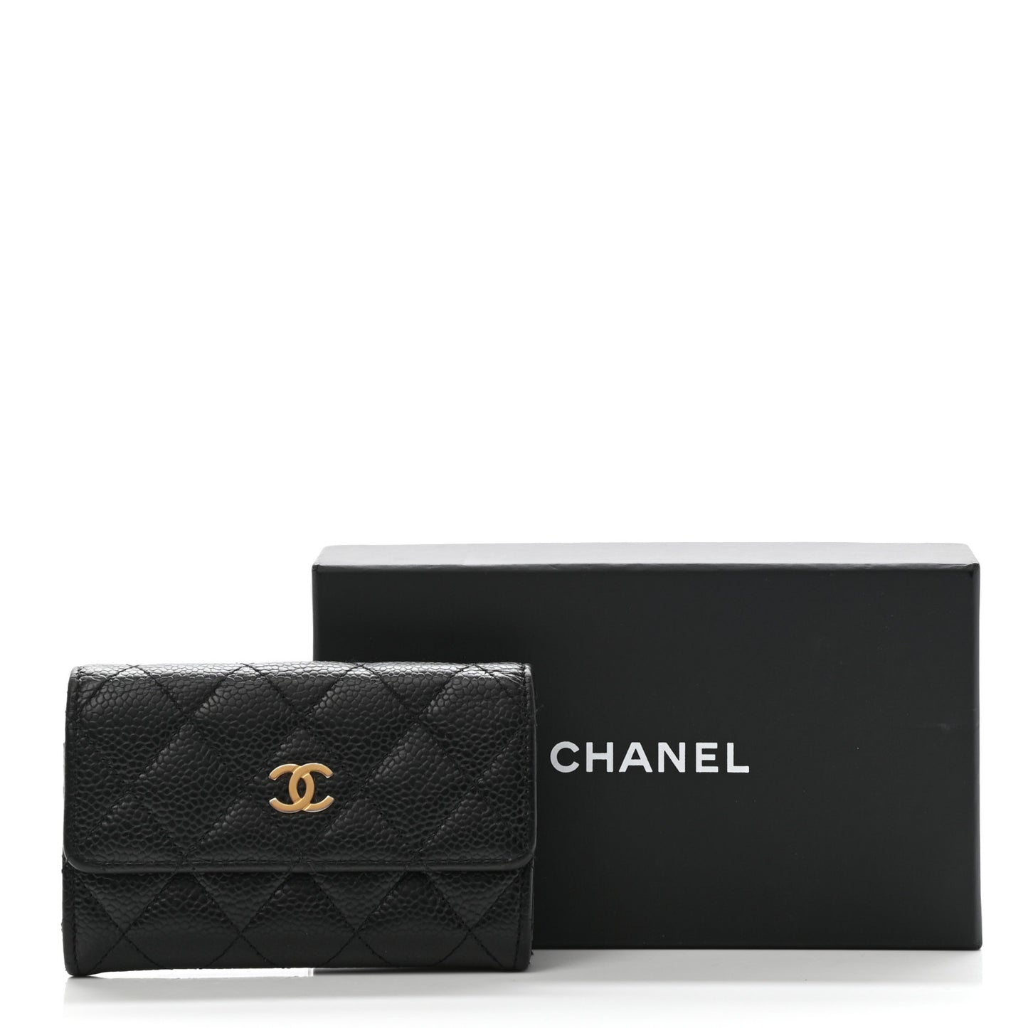 Caviar Quilted Flap Card Holder Black