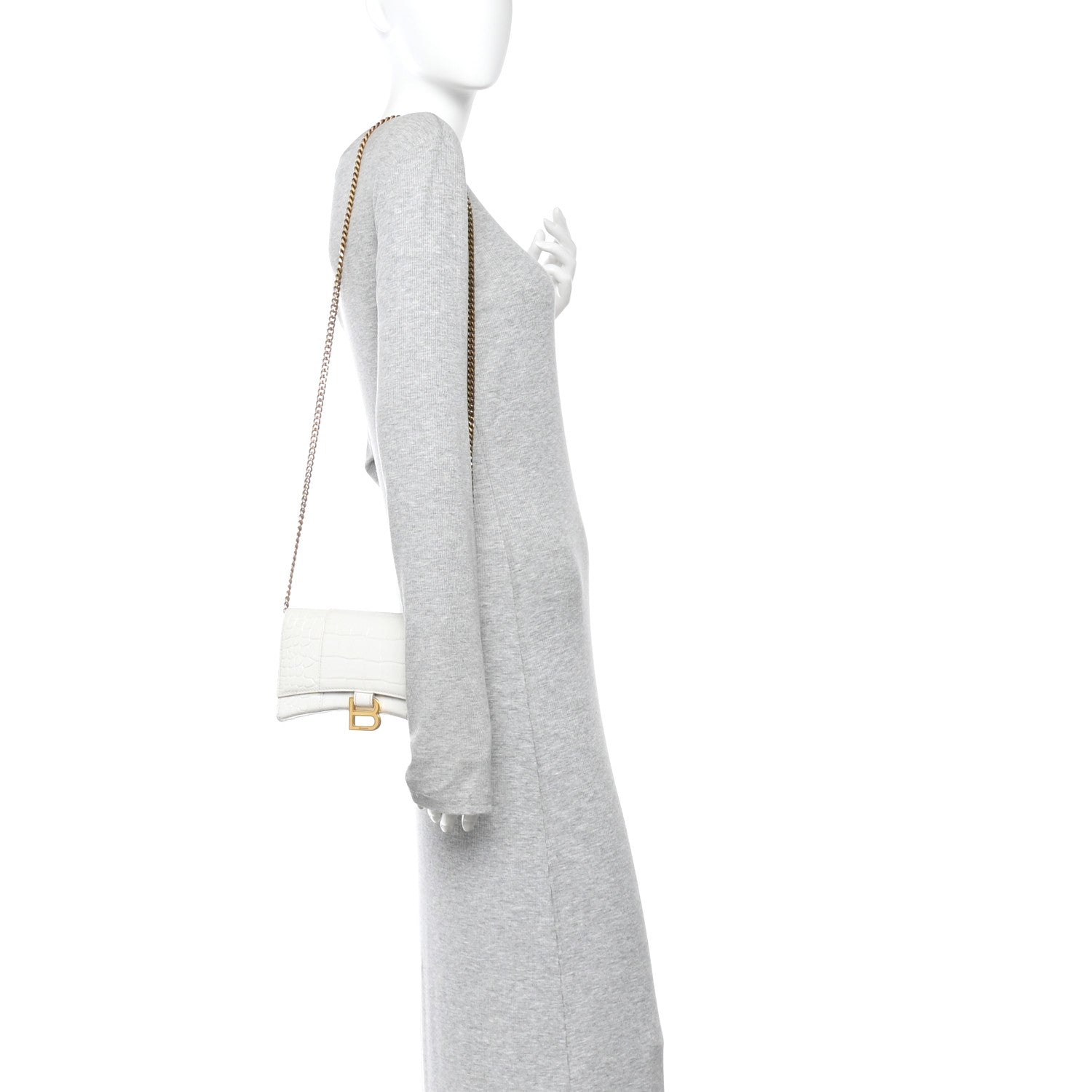 Balenciaga Shiny Calfskin Crocodile Embossed Hourglass Chain Bag White 2 of 11