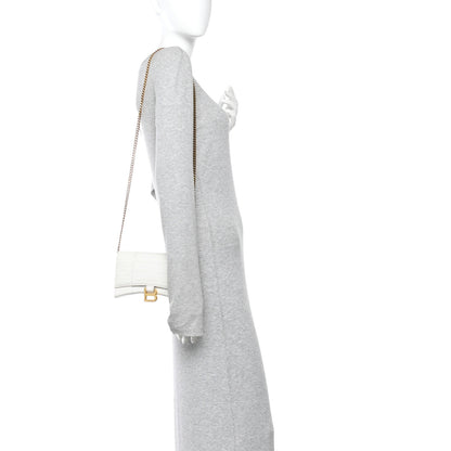 Balenciaga Shiny Calfskin Crocodile Embossed Hourglass Chain Bag White 2 of 11