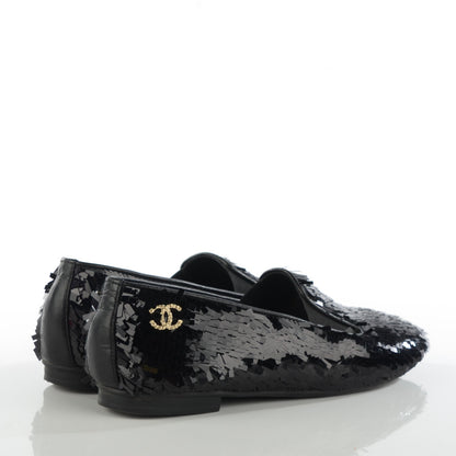 Chanel Sequin CC Loafers 36.5 Black 5 of 9