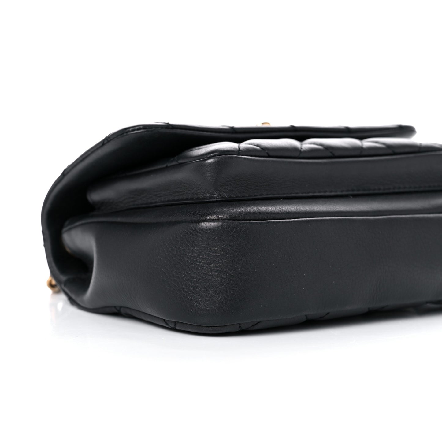 Calfskin Quilted Top Handle Flap Black